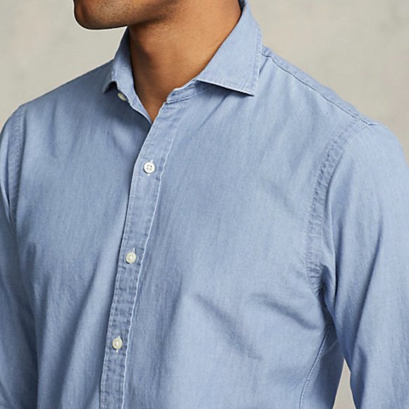 Slim Fit Indigo Chambray Shirt - Picture 4 of 9